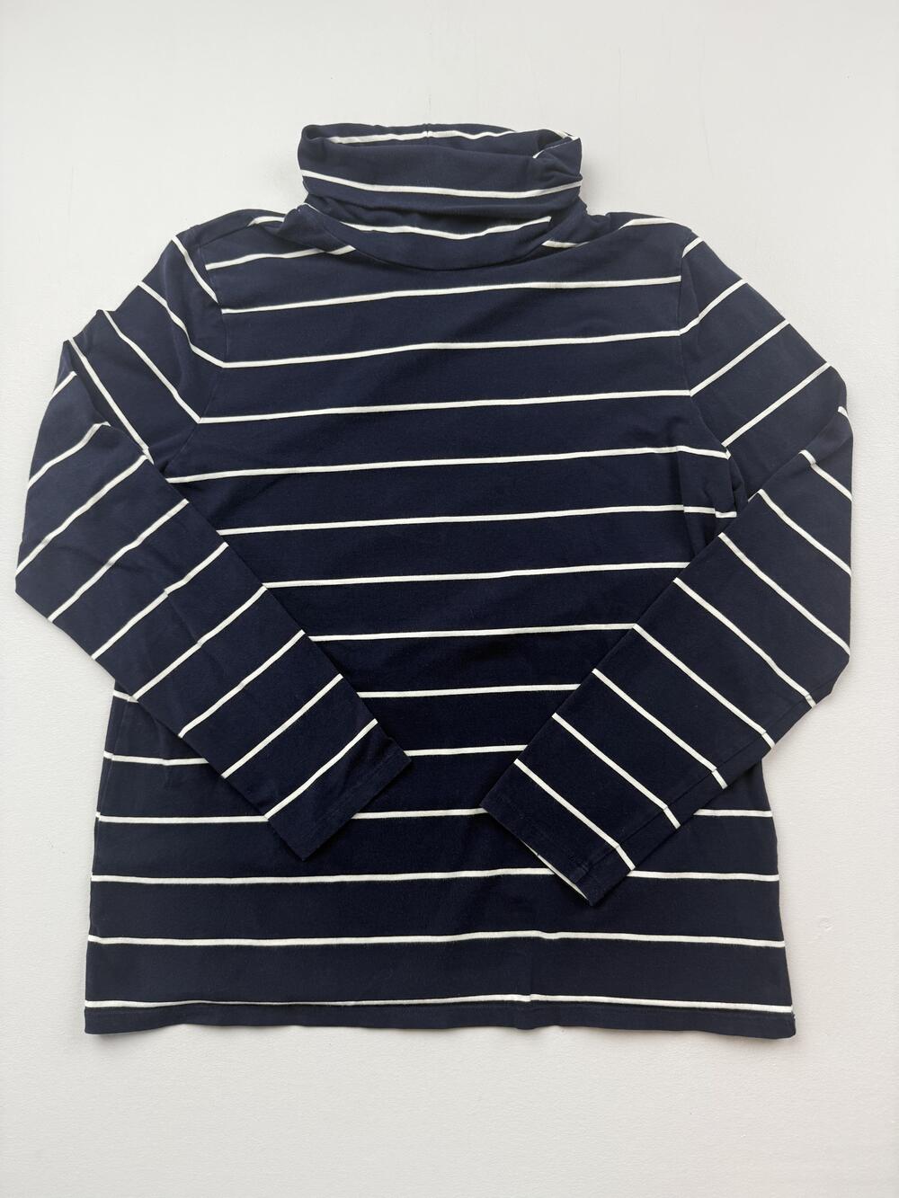 Talbots Shirt Womens L Blue White Stripe Turtleneck Long Sleeve Stretch Top